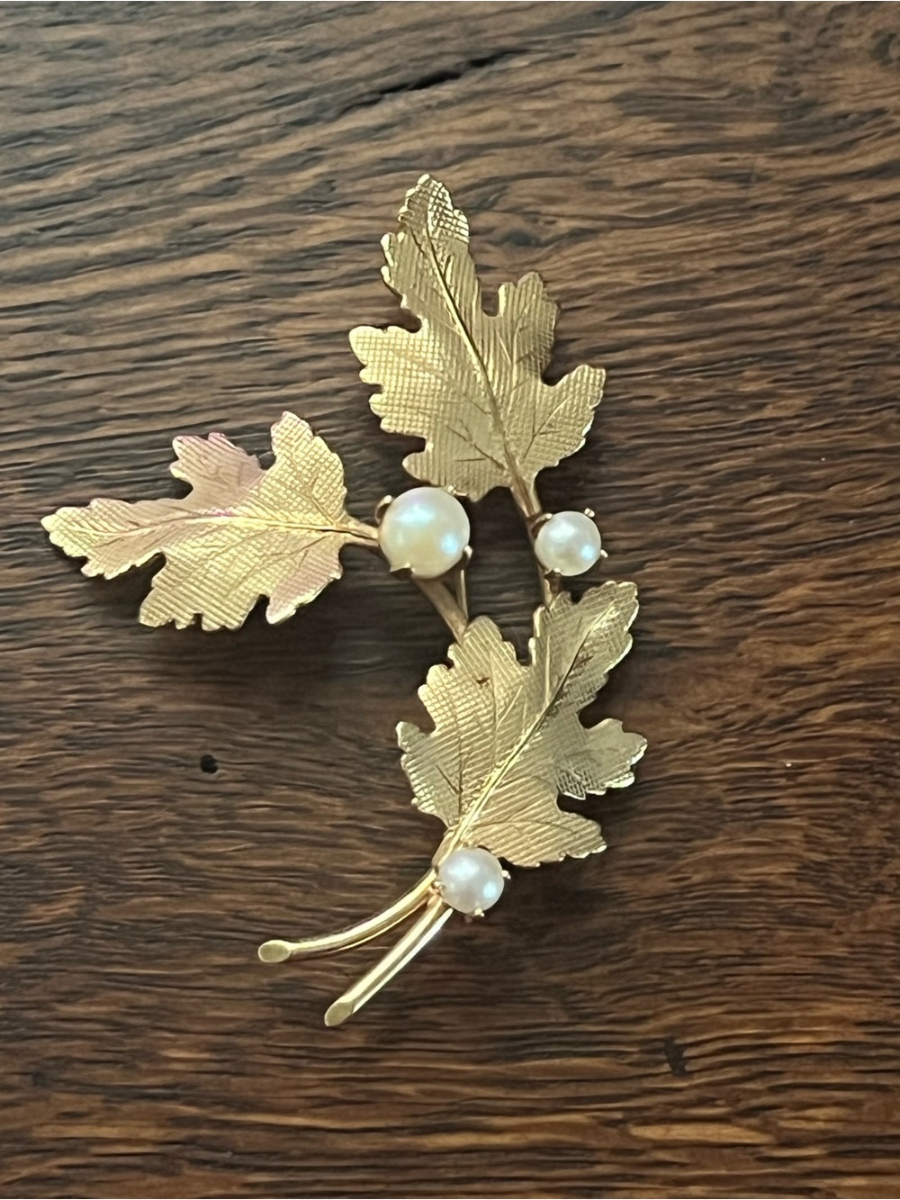 Vintage CARL ART 14k Gold Genuine Pearl Leaf Spray Brooch Estate Piece